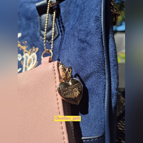 Juicy Couture Navy Suede Satchel with Pink Card Wallet - Picture 3 of 10